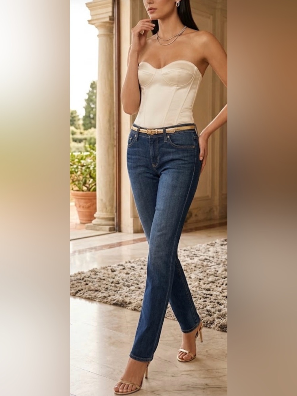 AG Adriano Goldschmied The STILT Cigarette Leg Mid Blue Straight Leg Jeans